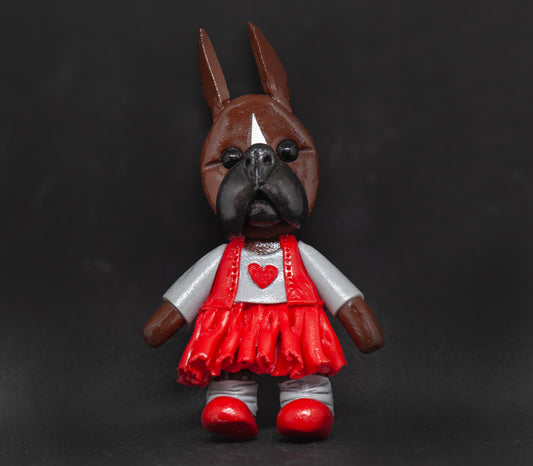 Boxer Pretty Girl Red Gray Brooch